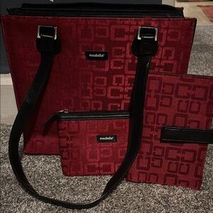 Modella Red and Black Tote Bag Set with Geometric Design